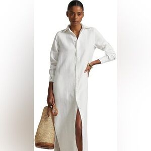 Polo by Ralph Lauren White Linen Midi Shirtdress